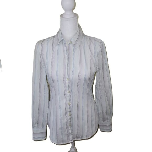 Old Navy Collared Button Up Blouse White Multicolored Stripes Women's Size XS - Picture 1 of 14